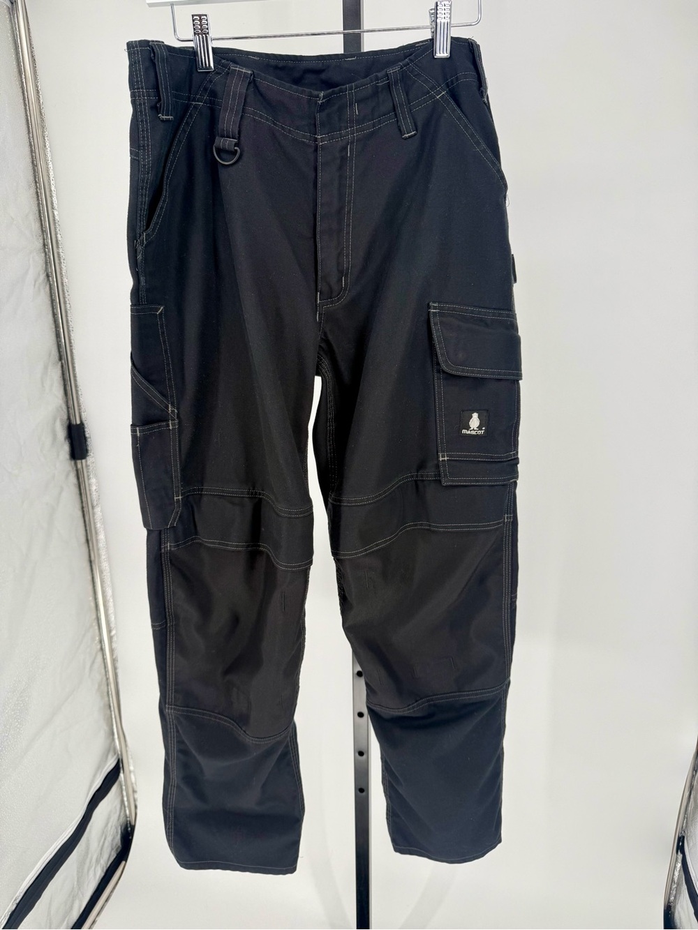 Men's Black Utility Cargo Pants with D-Ring and Patch Logo